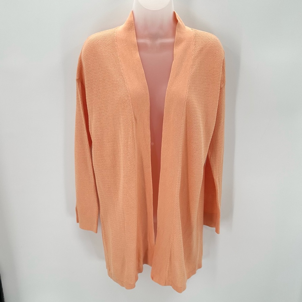 Chicos Cardigan Sweater Womens M 8 1 Light Orange Open Front Linen Cotton
